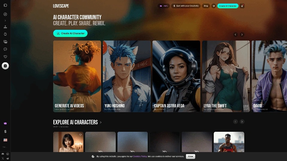 Lovescape AI app screenshot - most diverse cast in our test